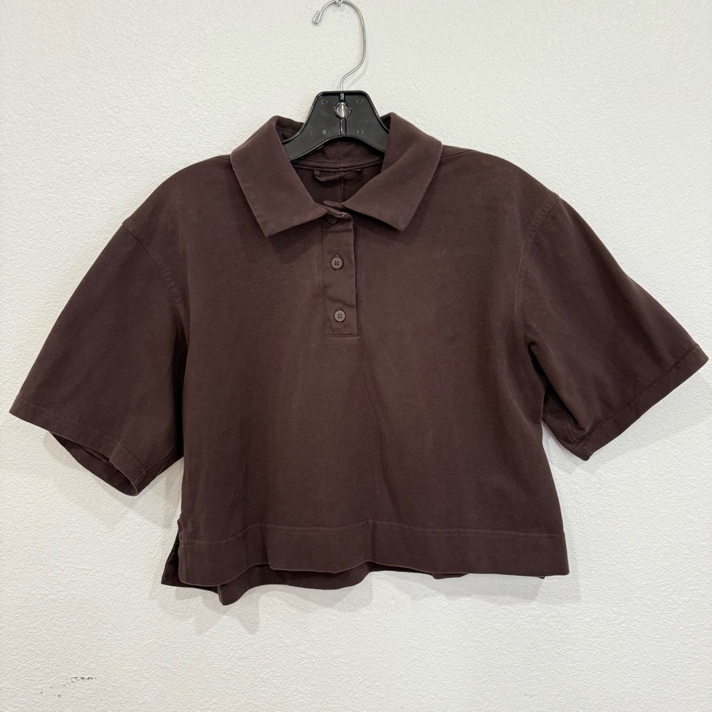 Lululemon Heavyweight Cotton Short-Sleeve Polo Shirt Espresso Women’s Size 8 - Picture 6 of 10